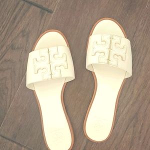 Tory Burch Slides- White with Gold detailing